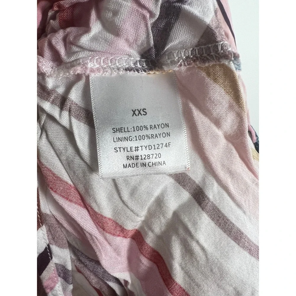 Wm XXS Top Colorful Stripe Rainbow Boho-Chic Blouson Sleeves‎ Tie-Front Festival